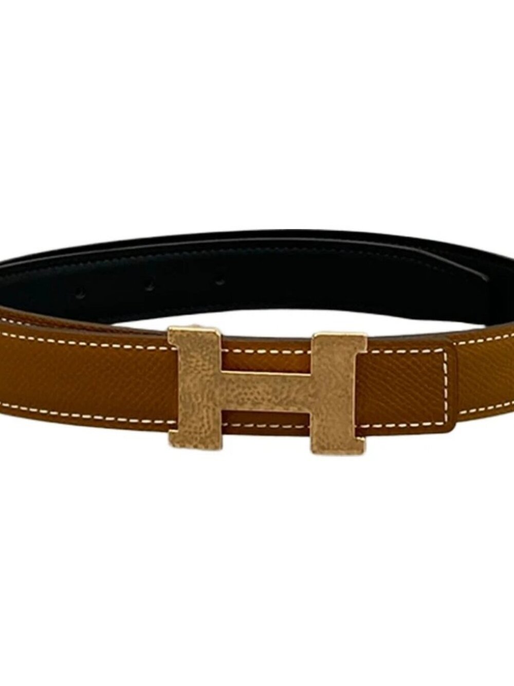 HERMES H Belt Brown Rose Gold Leather Hardware W Belt